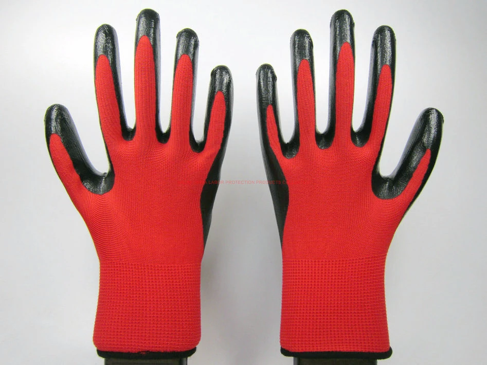 Nitrile Coated Polyester Shell Labor Protective Safety Gloves (NS004)