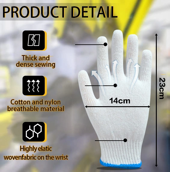 China Wholesale 10/7gauge Safety/Work Glove Industrial/Working Hand Guantes White Cotton Knitted Gloves