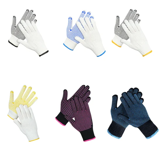 Китай оптовые перчатки из ПВХ в горошек/точечные промышленные хлопчатобумажные трикотажные защитные рабочие перчатки